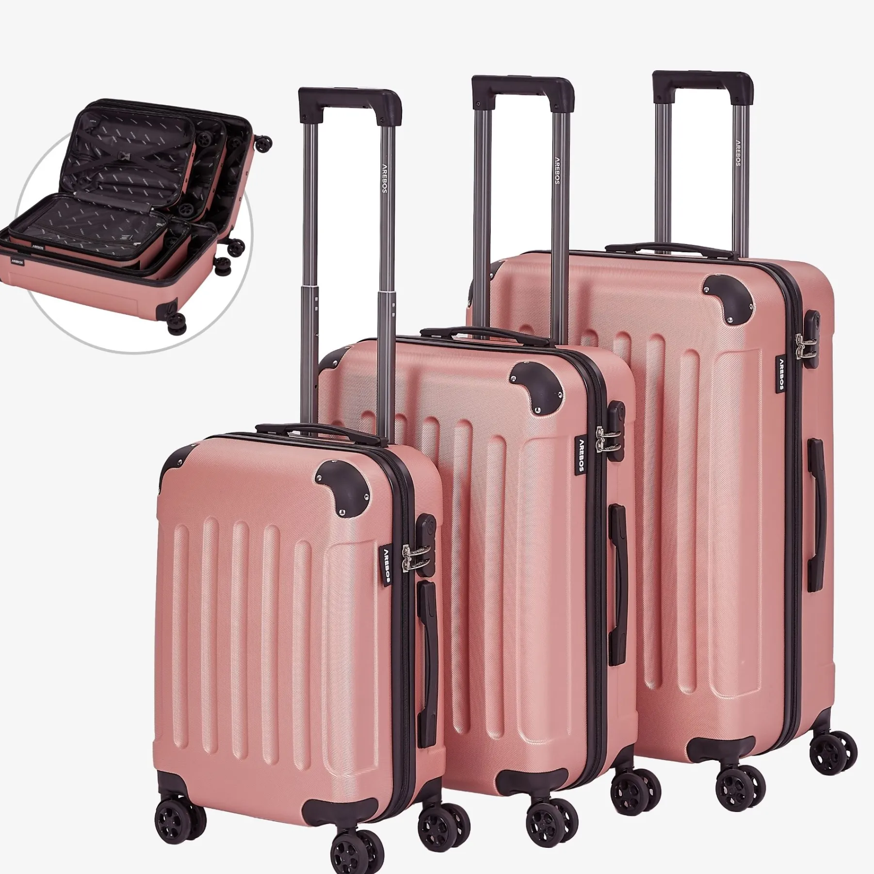 3 tlg. Reisekoffer Set Rosé-Gold